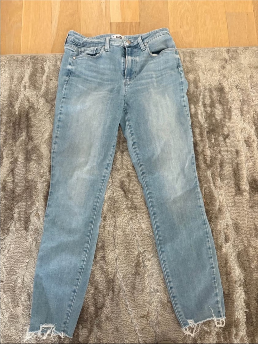 PAIGE Light Blue Skinny Jeans with Frayed Hem Hoxton Ankle 28